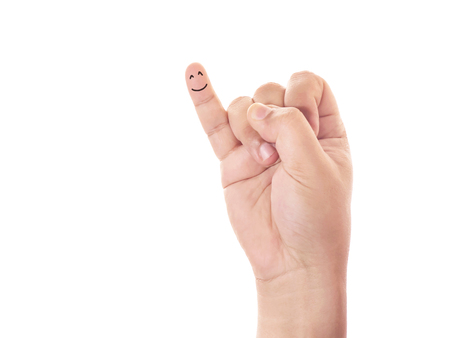 smile little finger over white background smile little finger over white background