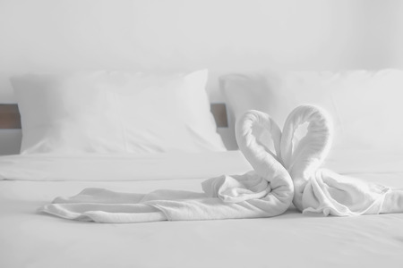 white swan heart shape towelsの写真素材