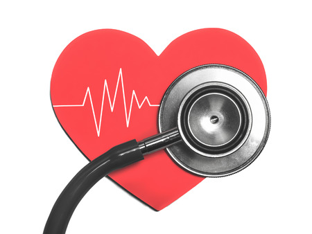 heart symbol and stethoscope on white