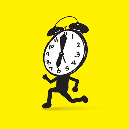 time is passing, a clock character runningのイラスト素材