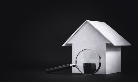 real estate searching, (magnifying glass with house and retro filter)の写真素材