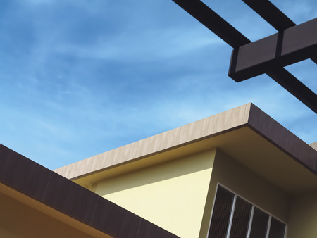 detail of modern roof building against blue skyの写真素材