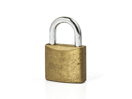 brass padlock on white backgroundの写真素材