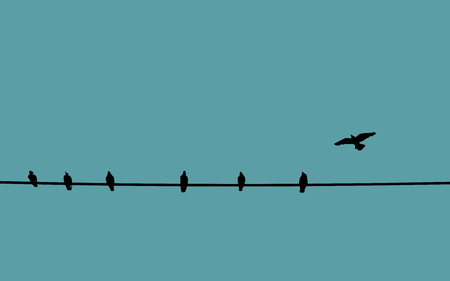 Birds on wire against color backgroundのイラスト素材