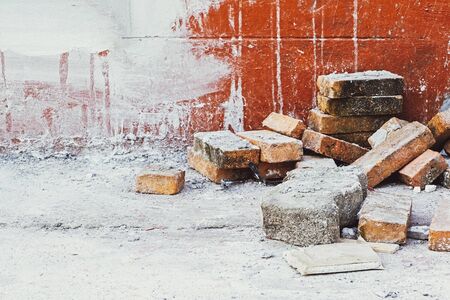 old bricks in construction site backgroundの写真素材