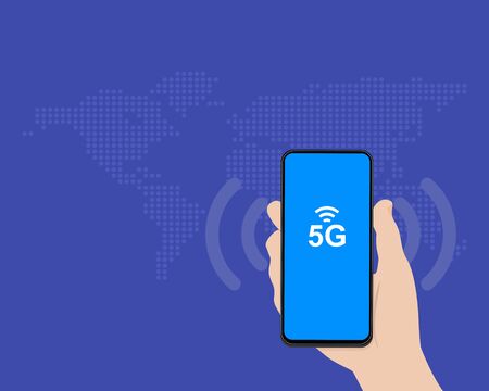 5g wireless technology on mobile phone. 5g is the 5th generation mobile networkのイラスト素材