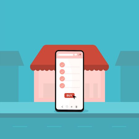 online shopping store on mobile applicationのイラスト素材