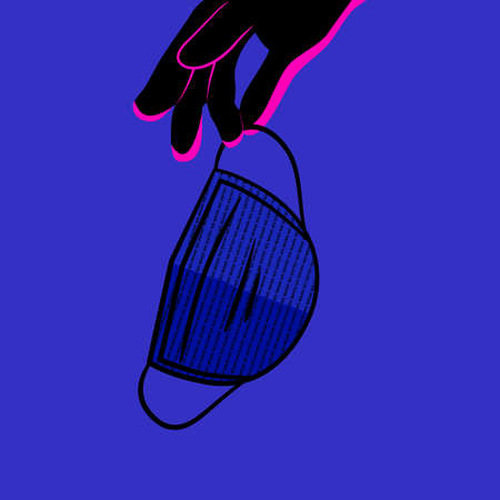 a hand give a mask. wearing a face mask to stop spreading coronavirus. vector illustration.のイラスト素材