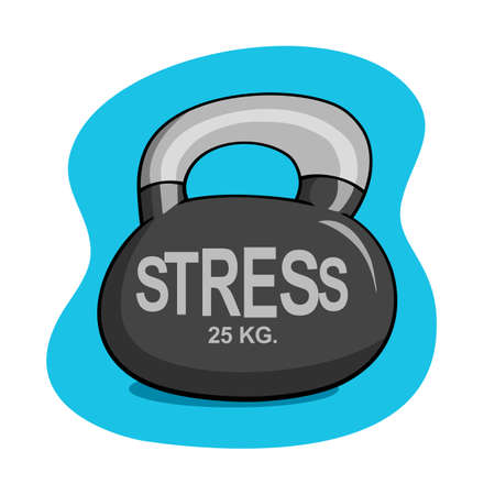 stress word on kettlebell. managing stress with exercise does reduce tension.のイラスト素材