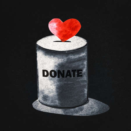 heart shape and can for receiving donations. the concept of caring and helping people in distress....