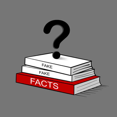 The concept of questioning to distinguish lies and seek truth. fake and facts book.のイラスト素材