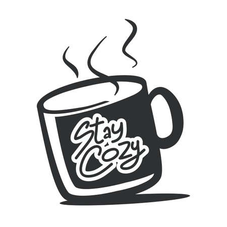 stay cozy with a hot cocoa mug in winter. vector hand drawn design isolated on white background.のイラスト素材