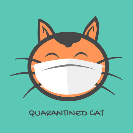 quarantined cat cartoon. a cute cat wearing a medical face mask for protection against viruses. funny animal face logo. vector illustrationのイラスト素材