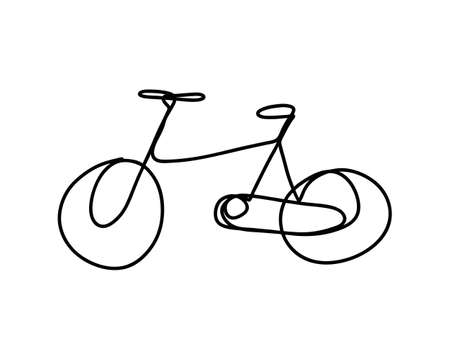 Drawing a bicycle with only one continuous line. Art bike vector. Doodle hand-drawn on white background. The cycle simply design. Leisure and activity concept. Transportation and commute.のイラスト素材