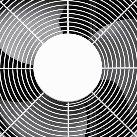The cooling fan of the outdoor unit. Air conditioning compressor part. Ventilation and condensing. Close up the symmetrical pattern of the steel background.の写真素材