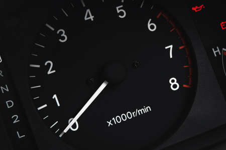 Close up shot of car dashboard. Speedometer on dial gauge. Automobile detail.の写真素材