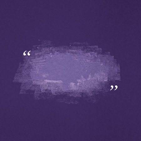 Text quotes symbol on purple ink painting. Speech bubble design. Brush pattern on violet background.の写真素材