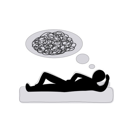 Lying on his side. Thinking too much and can't sleep. Insomnia concept. Overthinking and anxiety.