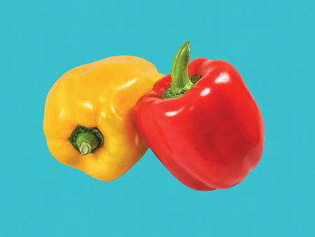 Red and yellow color of bell peppers. Culinary vegetables. organic sweet pepper.の写真素材