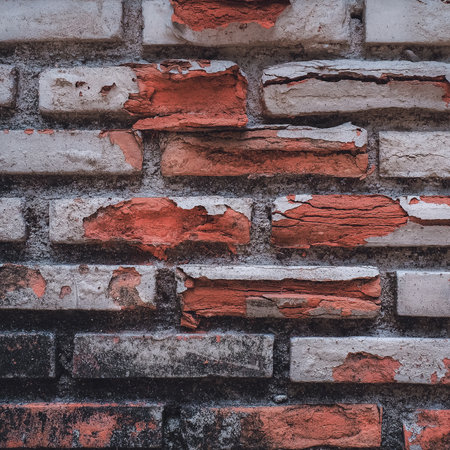 The paint on the old brick wall is peeling off.