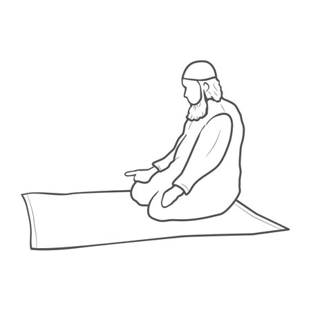 Muslim pray. Purification the heart. Supplicate to almighty for forgiveness. Worship the only one God. Five times daily prayers. Islamic religion.のイラスト素材