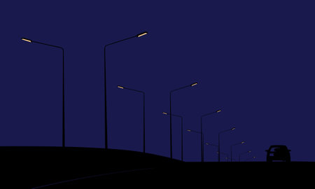 Car on the road. Driving home late at night. Traveling in the dark.のイラスト素材