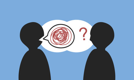 Communication breakdown. Miscommunication between two people. Talking without knowing anything. Poor speaking skills.のイラスト素材
