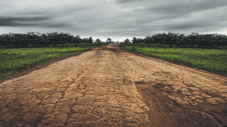 Dirt road in the countryside. Rural nature landscape. Motocross trail. Adventure touring. Rough path.の写真素材