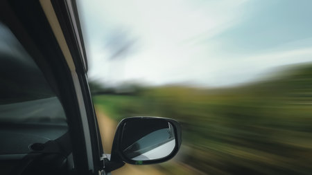 Road trip around the countryside Travel by car. Enjoying the natural scenery along the way. Driving...