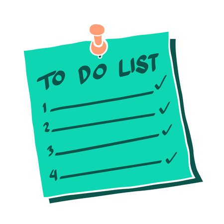 Pin to do list in note paper for reminder. Planning and checklist prioritizing work.のイラスト素材