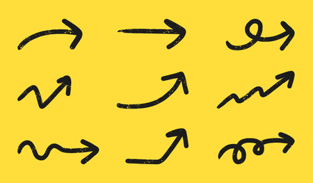 Hand drawn arrows. Doodle directional arrow set. Forward and rising pointer. Symbol of growth...