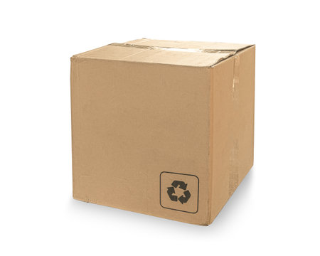 Recycled brown paper cardboard box. Eco friendly packaging materialの写真素材