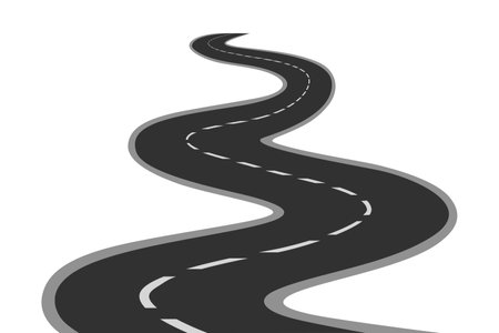 Winding asphalt road. Curve route illustration. Way to forward. Roadtrip journey.のイラスト素材