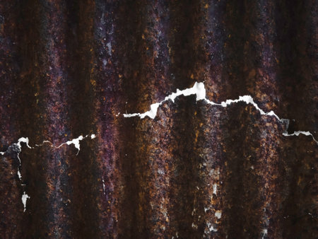 The surface of the galvanized steel corrugated sheet is rusty and damaged. Hole on old zinc fence background.の写真素材