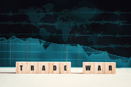 Trade war is impact on the stock market. The plunge of the business graph. Economic conflict and financial risk. Down trend chart.の写真素材