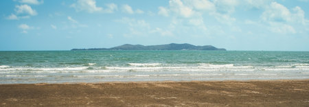 Tropical island landscape banner. Beach sea waves in summertime.の写真素材