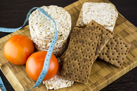 Crispbread and tomatoes dietetic foodの写真素材
