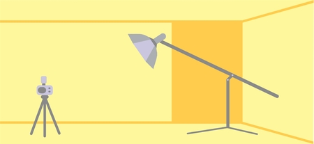 Flat photo studio with camera and softboxのイラスト素材