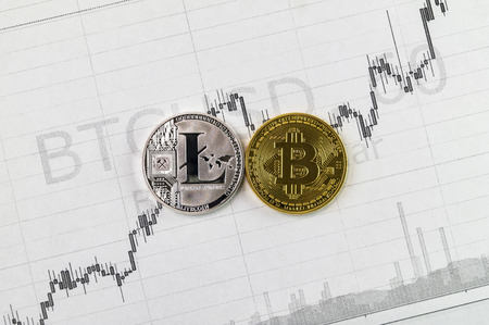 Litecoin and bitcoin cryptography changes in exchange ratesの写真素材