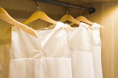 A number of symmetrically hung white female sorocheh backgroundの写真素材