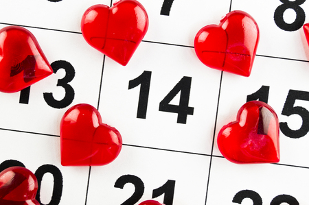 February 14 with a red heart symbol holiday backgroundの写真素材