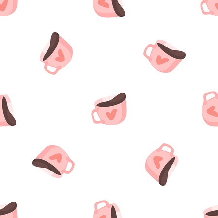 Seamless pattern coffee cups on a white background loveのイラスト素材