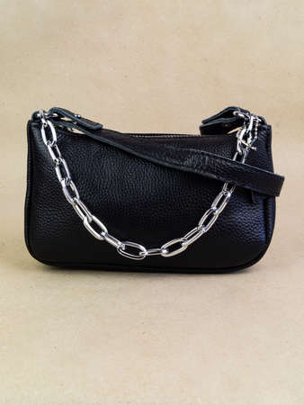 A beautiful women's bag stands on a paper background. small bagの写真素材