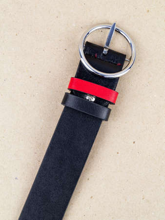 The colored belt is on the table. flat lay image