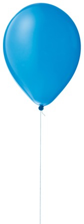 blue helium ballon on a string on a white backgroundの写真素材