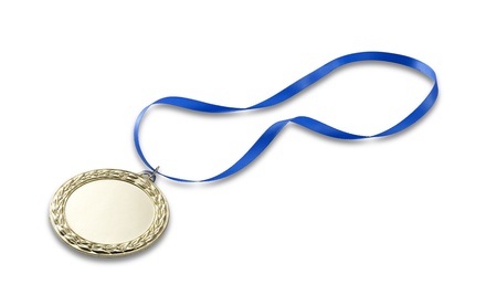 a blank gold sports medal  with copyspace and clipping pathの写真素材