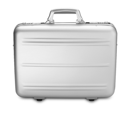 a side view modern silver briefcase isolated on white  clipping path の写真素材