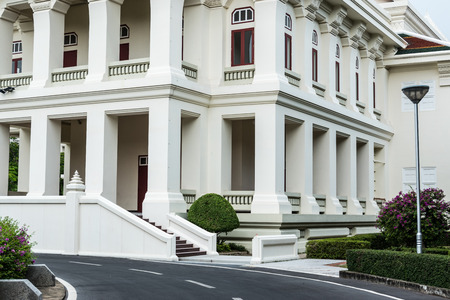 Architectural exterior of Thai style building at Chulalongkorn Universityの写真素材