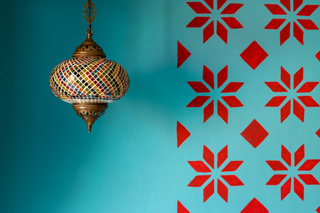 Beautiful chandelier light with colorful decoration in indian styleの写真素材