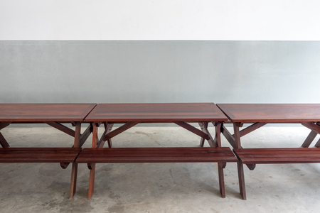 Wooden picnic table for lunch in the school
